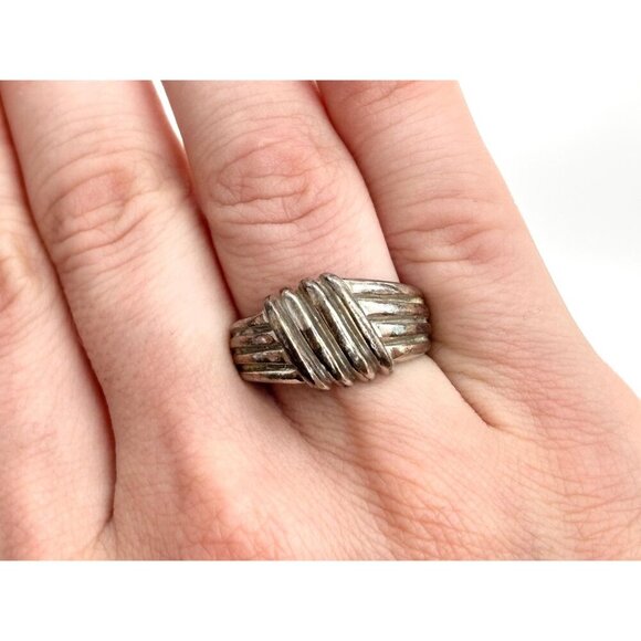 Ridged // Ribbed Modernist Minimalist Sterling Silver Vintage Ring - sz 7 - Picture 7 of 9